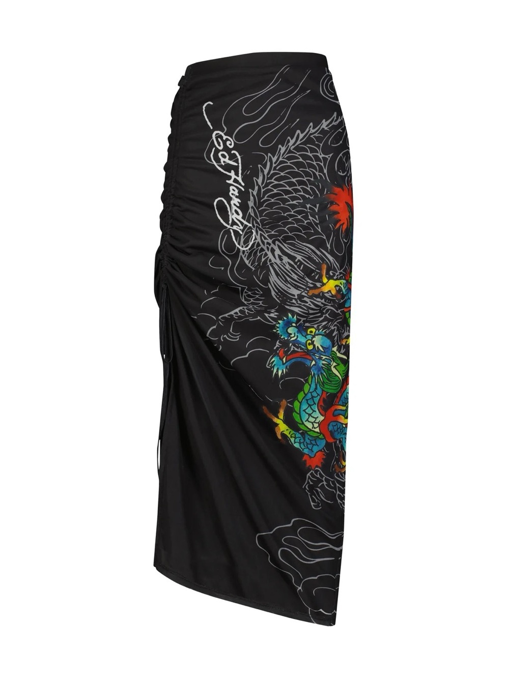 Ed Hardy Dragon Print Mesh Maxi Skirt